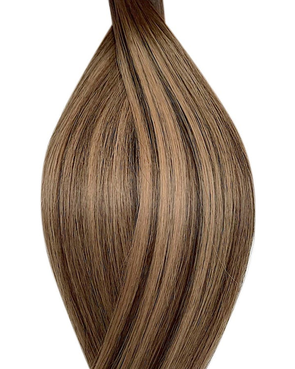 #t2p2/14 balayage dark brown dark blonde mix hazelnut latte nano ring hair extensions