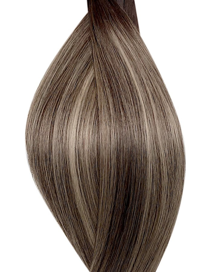 #t2p2/60b balayage dark brown platinum ash blonde mix iced espresso nano hair extension