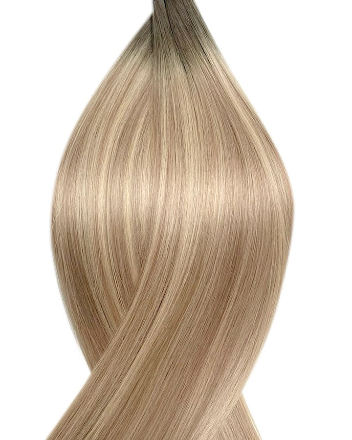 #t7p18/22 balayage light ash brown dark ash blonde light ash blonde mix vanilla latte nano hair extensions